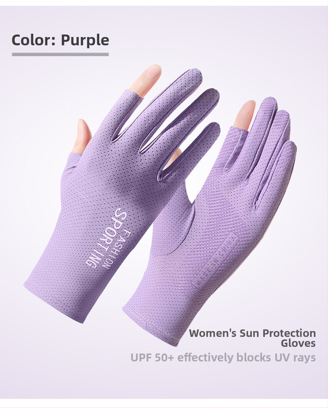 Suvised päikesekaitsega jääsiidist kindad naistele, õhukesed ultraviolettkindlad elastsed libisemiskindlad sõidukindad kahe sõrmega sõidukindad