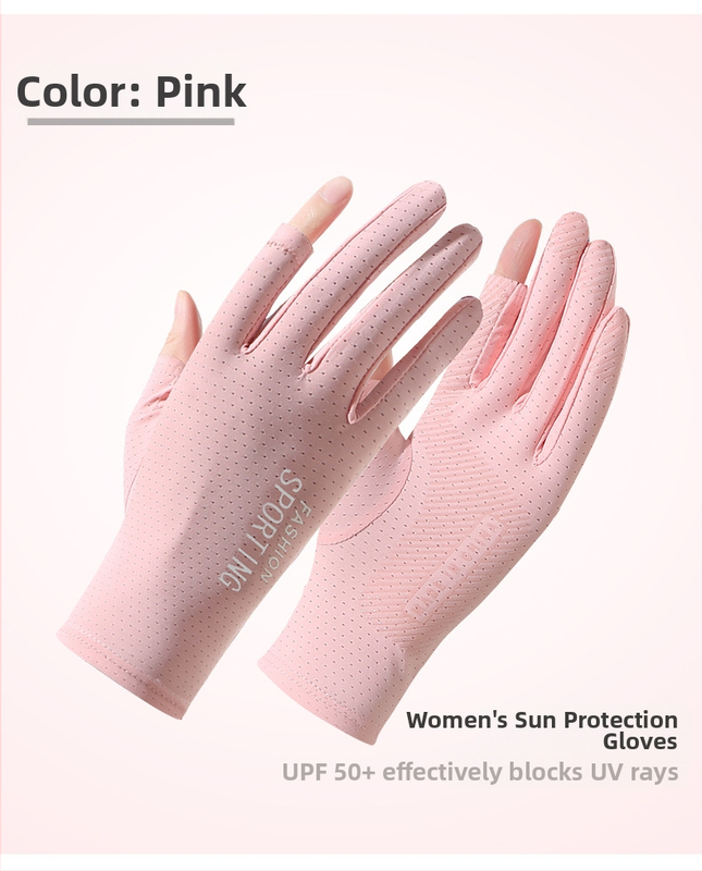 Suvised päikesekaitsega jääsiidist kindad naistele, õhukesed ultraviolettkindlad elastsed libisemiskindlad sõidukindad kahe sõrmega sõidukindad