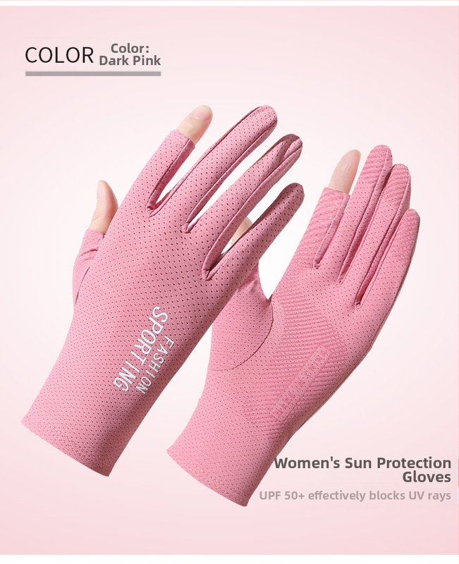 Suvised päikesekaitsega jääsiidist kindad naistele, õhukesed ultraviolettkindlad elastsed libisemiskindlad sõidukindad kahe sõrmega sõidukindad