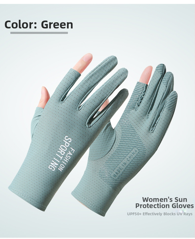 Suvised päikesekaitsega jääsiidist kindad naistele, õhukesed ultraviolettkindlad elastsed libisemiskindlad sõidukindad kahe sõrmega sõidukindad