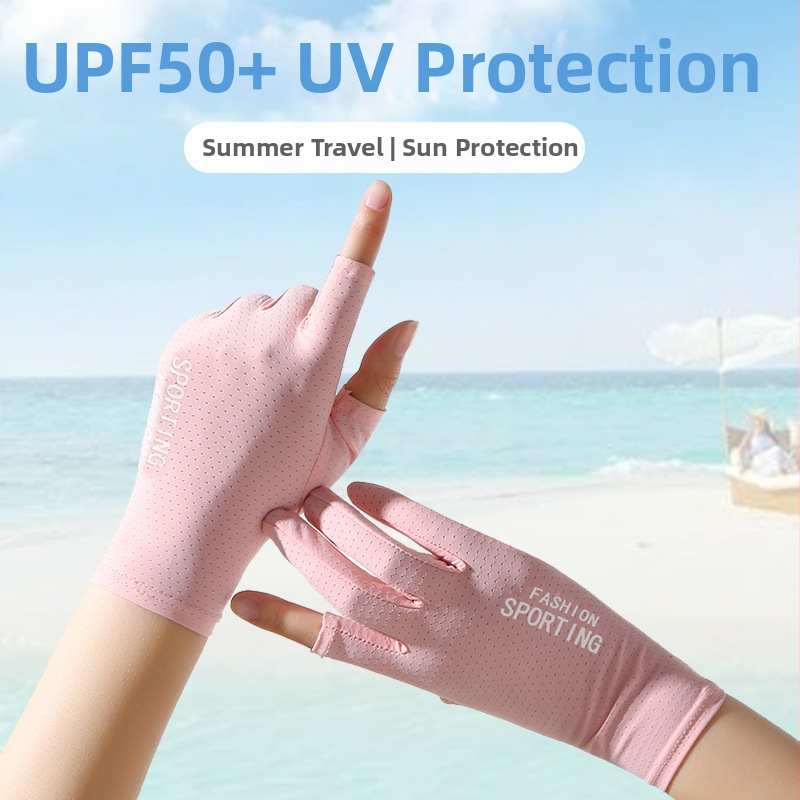 Летни слънцезащитни ръкавици от ледена коприна, дамски тънки, анти-ултравиолетови, еластични, за езда, неплъзгащи се, за шофиране, за вкъщи с два пръста