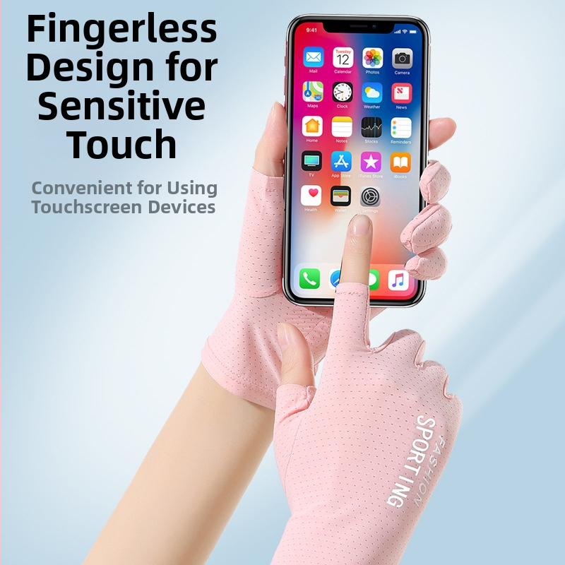 Летни слънцезащитни ръкавици от ледена коприна, дамски тънки, анти-ултравиолетови, еластични, за езда, неплъзгащи се, за шофиране, за вкъщи с два пръста