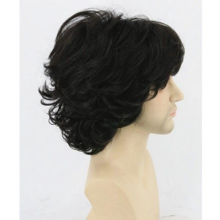 Euroopa ja Ameerika meeste lühikesed lokkis juuksed, kaldus tukk, lühikesed juuksed, tumepruunid mustad kohevad parukad hulgimüügist