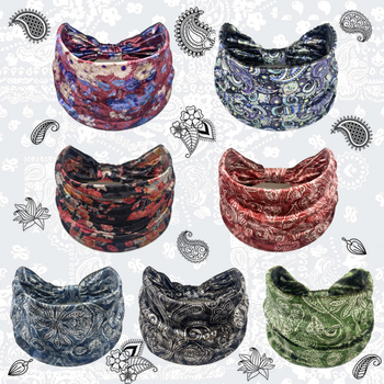 Eșarfă largă de catifea elastică cu imprimeu Amazon pentru păr cu flori de caju, îngroșată, în Europa și Statele Unite, pentru toamnă și iarnă