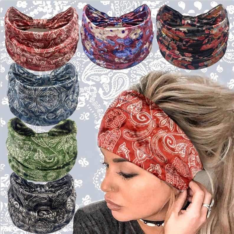 Eșarfă largă de catifea elastică cu imprimeu Amazon pentru păr cu flori de caju, îngroșată, în Europa și Statele Unite, pentru toamnă și iarnă