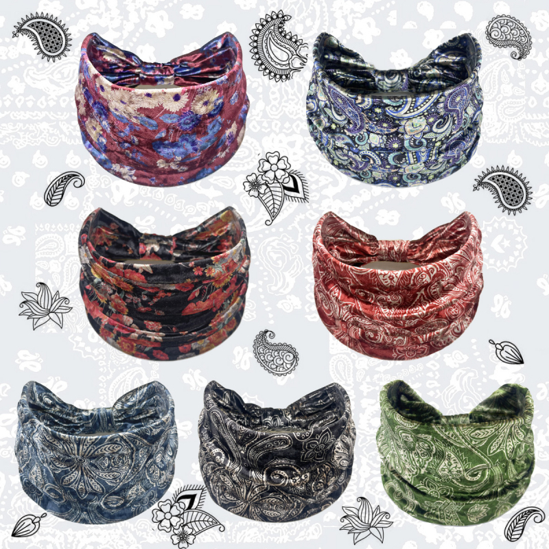 Eșarfă largă de catifea elastică cu imprimeu Amazon pentru păr cu flori de caju, îngroșată, în Europa și Statele Unite, pentru toamnă și iarnă