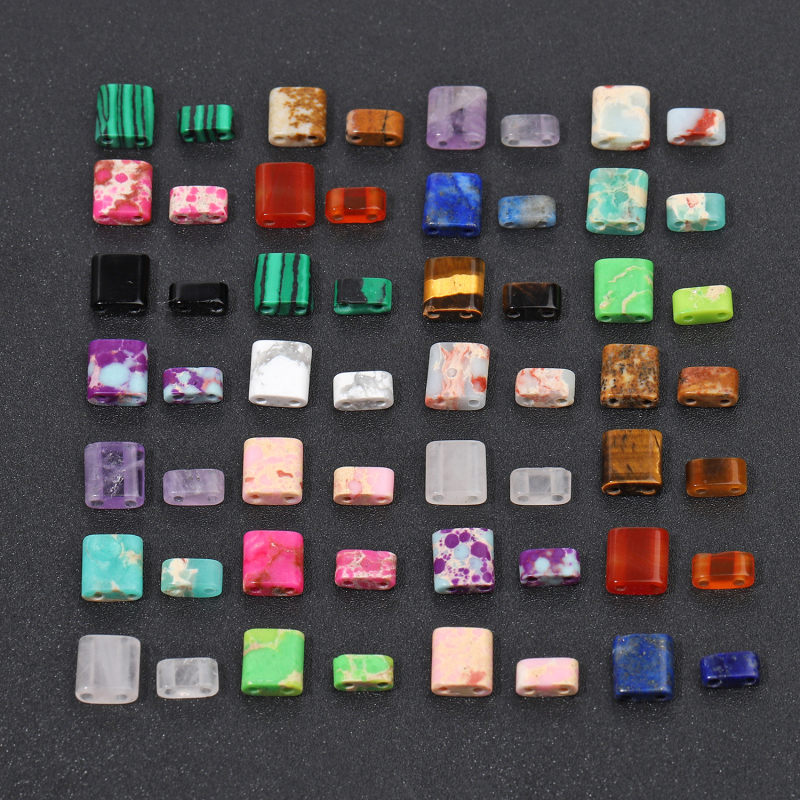 Természetes kőből készült dupla lyukú üveg rizsgyöngy nyaklánc, karkötő TILA gyöngyök DIY négyzet alakú laza gyöngyök kiegészítők anyag