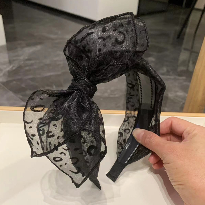 Fogazott, csúszásmentes francia leopárdmintás hajkarika női koreai stílusú retró széles peremű hálós masni fejpánt internetes népszerű divatos hajkiegészítők