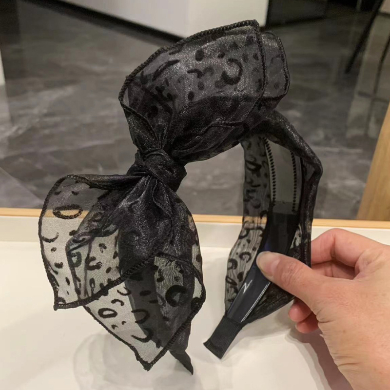 Fogazott, csúszásmentes francia leopárdmintás hajkarika női koreai stílusú retró széles peremű hálós masni fejpánt internetes népszerű divatos hajkiegészítők