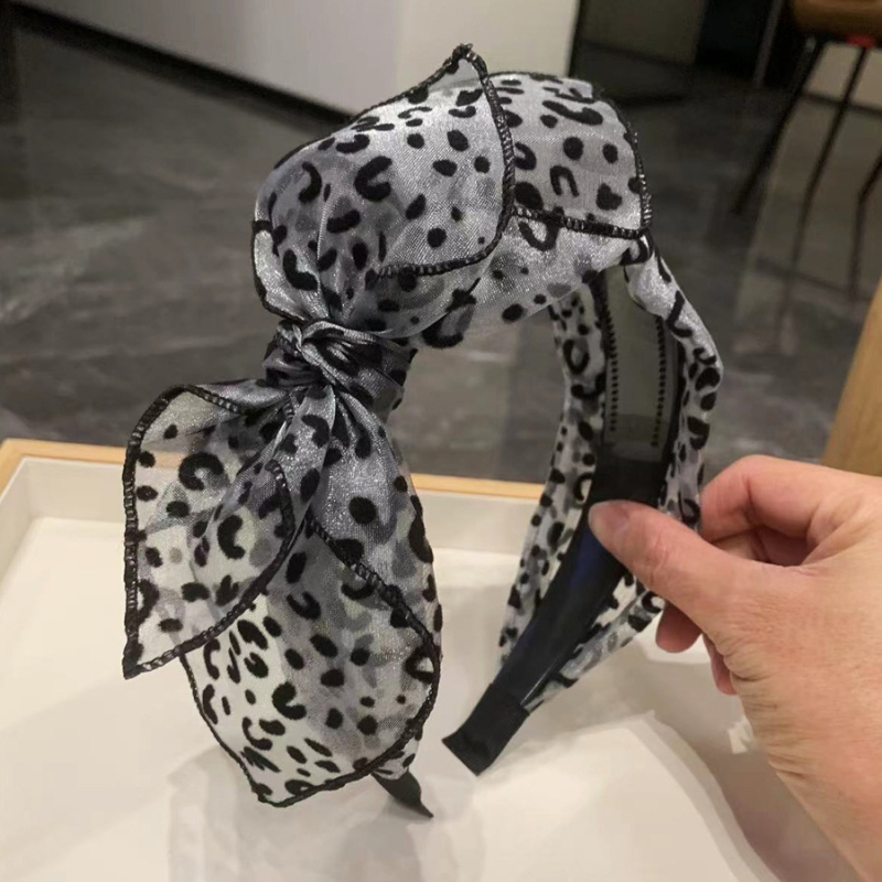 Fogazott, csúszásmentes francia leopárdmintás hajkarika női koreai stílusú retró széles peremű hálós masni fejpánt internetes népszerű divatos hajkiegészítők