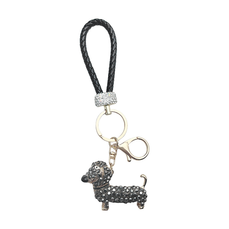 Új, gyémántokkal kirakott tacskó kutya kulcstartó, internethírű ötvözetből készült kiskutya autó kulcstartó lánc, kreatív táska, dekoratív medál