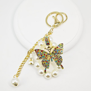 Νέα αλυσίδα μπρελόκ με μαργαριτάρια και κράμα μπρελόκ πεταλούδας, εξαιρετική τσάντα μπρελόκ αυτοκινήτου, κορεάτικη, εξαιρετική διακόσμηση