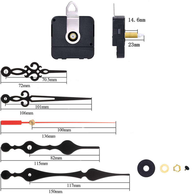 Geriausiai parduodamas elektroninės prekybos „pasidaryk pats“ laikrodžio mechanizmas, 23 mm kvarcinis laikrodžio mechanizmas + du metalinių laikrodžio rodyklių rinkiniai