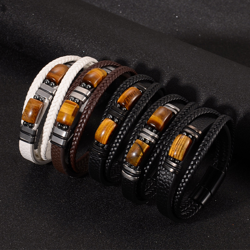 Tigrisszem karkötő férfi Amazon határokon átnyúló, népszerű, többrétegű bőr természetes kő karkötő férfi mágneses csattal ellátott karkötő ékszerek