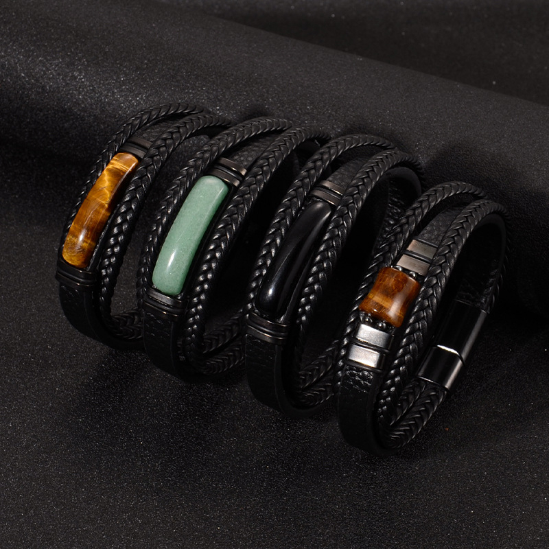 Tigrisszem karkötő férfi Amazon határokon átnyúló, népszerű, többrétegű bőr természetes kő karkötő férfi mágneses csattal ellátott karkötő ékszerek