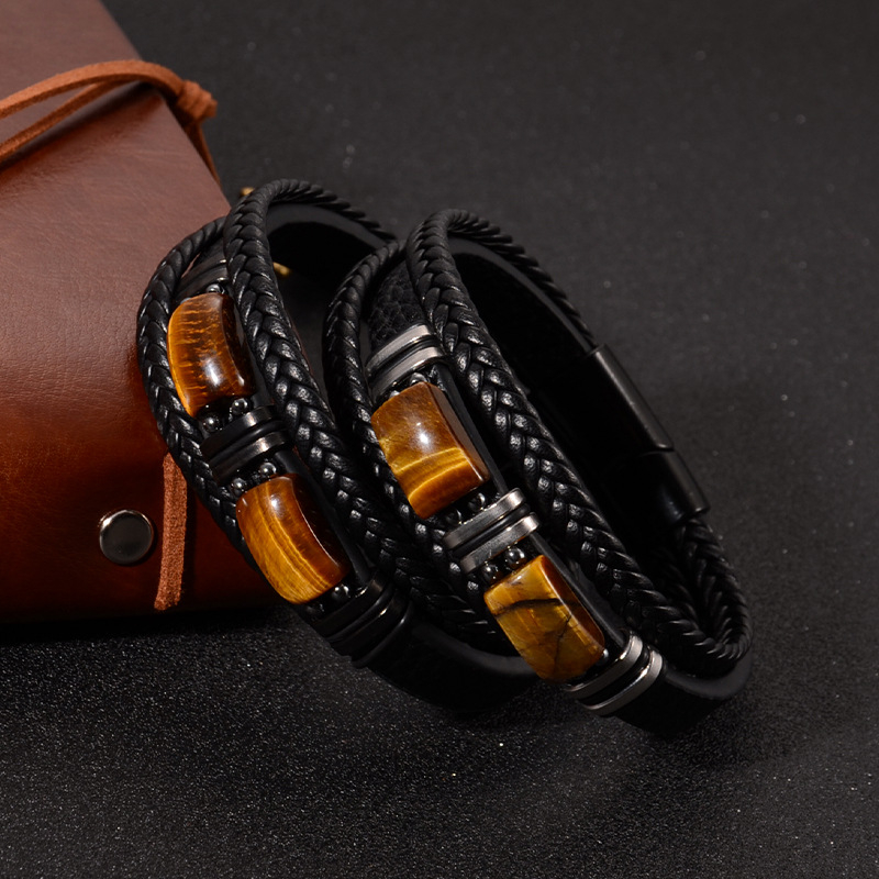 Tigrisszem karkötő férfi Amazon határokon átnyúló, népszerű, többrétegű bőr természetes kő karkötő férfi mágneses csattal ellátott karkötő ékszerek