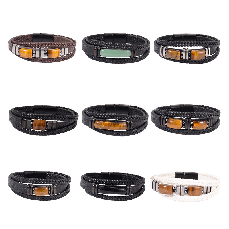 Tigrisszem karkötő férfi Amazon határokon átnyúló, népszerű, többrétegű bőr természetes kő karkötő férfi mágneses csattal ellátott karkötő ékszerek