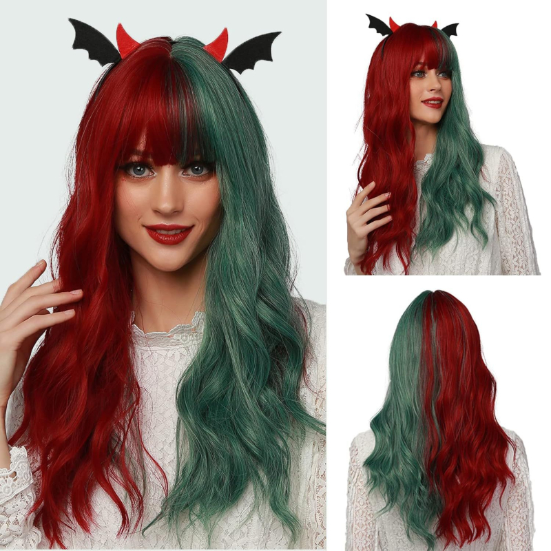 Halloweeni parukas, Euroopa ja Ameerika pikad lokkis juuksed, peakate, tukk, punane, suur laine, anime