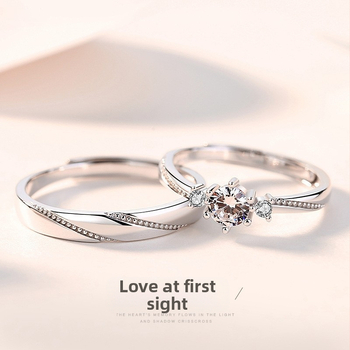 Ασημένιο S925 Δαχτυλίδι για ζευγάρια, Άνδρες και Γυναίκες, Love at First Sight, Live a Pair of Light, Πολυτελές Δώρο για την Ημέρα του Αγίου Βαλεντίνου, Tanabata