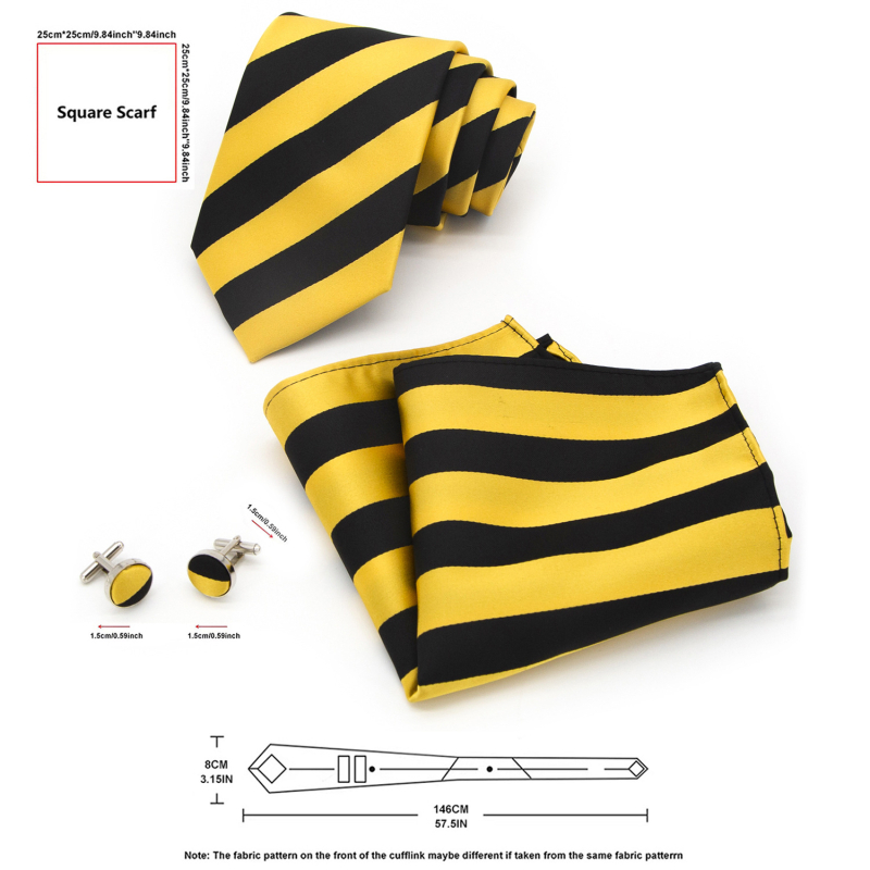 Férfi 8 cm-es nyakkendő, mandzsettagomb, zsebkendő, csíkos, üzleti, esküvői ruha, nagykereskedelem