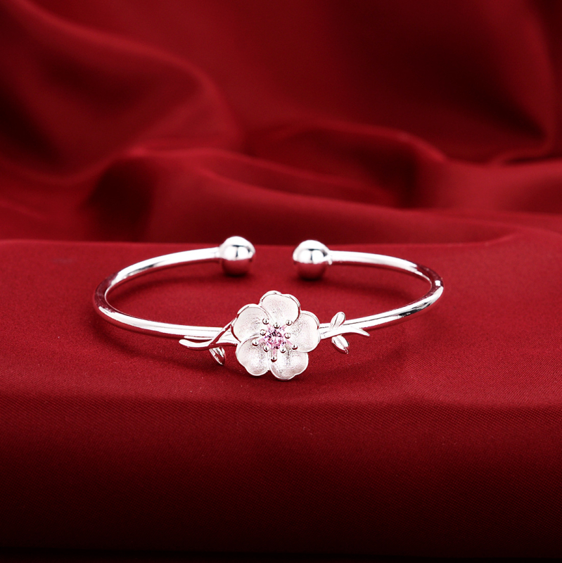 Νέο βραχιόλι από άνθη ροδακινιάς από τον κατασκευαστή πηγής, κορεάτικο ασημένιο λογοτεχνικό βραχιόλι από άνθη κερασιάς, γυναικείο βραχιόλι με διαμάντια από άνθη δαμάσκηνου, χονδρικής