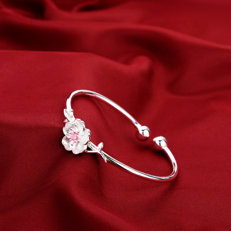 Νέο βραχιόλι από άνθη ροδακινιάς από τον κατασκευαστή πηγής, κορεάτικο ασημένιο λογοτεχνικό βραχιόλι από άνθη κερασιάς, γυναικείο βραχιόλι με διαμάντια από άνθη δαμάσκηνου, χονδρικής