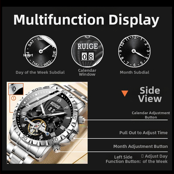 Klassikaline õõnes automaatne mehaaniline käekell meeste roostevabast terasest hoorattaga kuulus kell veekindel mood meeste käekell