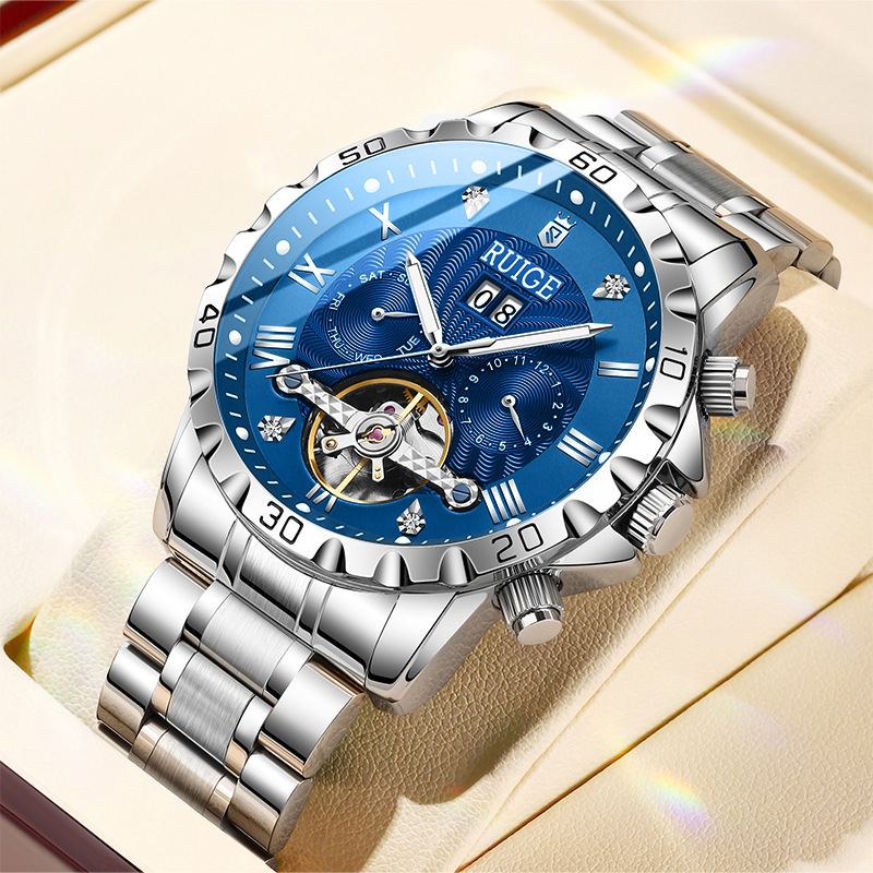 Klassikaline õõnes automaatne mehaaniline käekell meeste roostevabast terasest hoorattaga kuulus kell veekindel mood meeste käekell