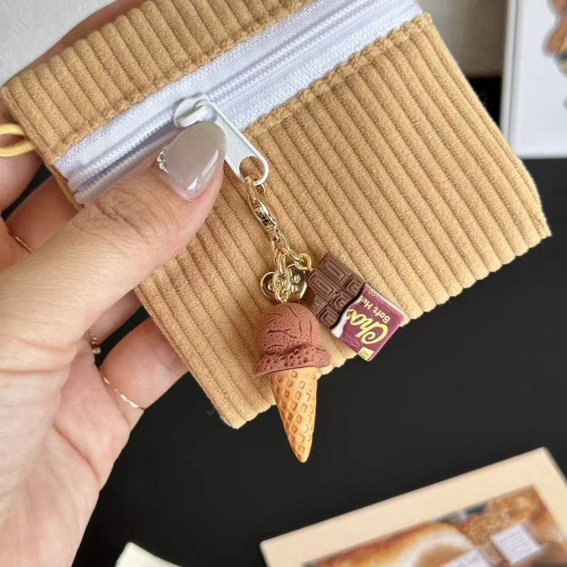 Eredeti, kézzel készített, ételes játék csokoládé tölcsér tojás tölcsér fagylalt flip táska cipzáras gombfejű női táska medál mobiltelefon lánc