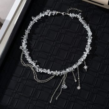 Ευρώπη και Ηνωμένες Πολιτείες κρύο άνεμο αστέρι διαμάντι ακανόνιστο λευκό κρύσταλλο κολιέ μόδα προσωπικότητα στοιβάζονται φορώντας ιδιοσυγκρασία υψηλής ποιότητας αλυσίδα κλείδας