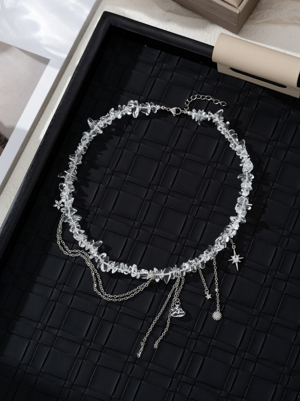 Európa és az Egyesült Államok hideg szél csillag gyémánt szabálytalan fehér kristály nyaklánc divat személyiség halmozott visel temperamentum kiváló minőségű kulcscsont lánc