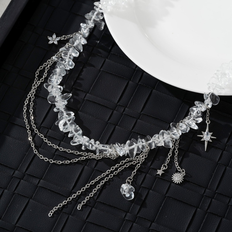 Európa és az Egyesült Államok hideg szél csillag gyémánt szabálytalan fehér kristály nyaklánc divat személyiség halmozott visel temperamentum kiváló minőségű kulcscsont lánc