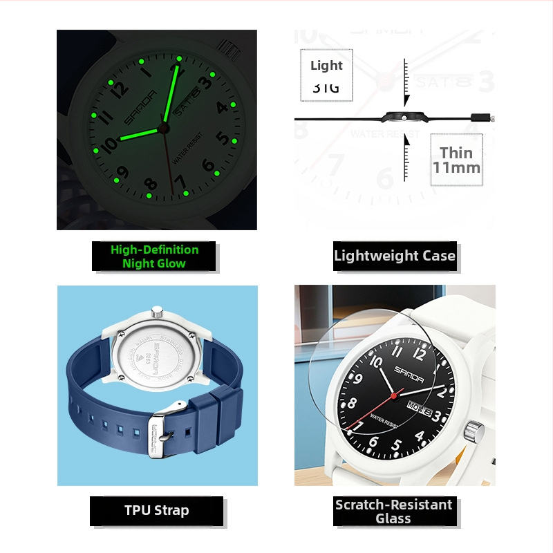 Малък часовник за двойки с календар, за тийнейджъри и студенти, модерен, универсален, креативен електронен кварцов часовник