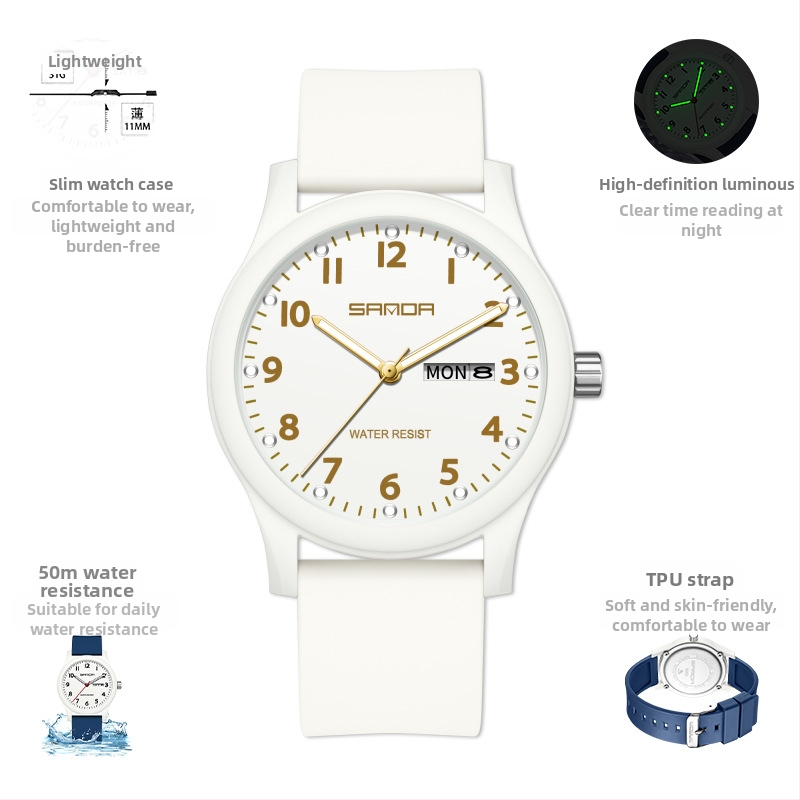 Kellad Paari väike kell kalendriga Teismelistele ja üliõpilastele Trendikas moodne universaalne loominguline elektrooniline kvartskell