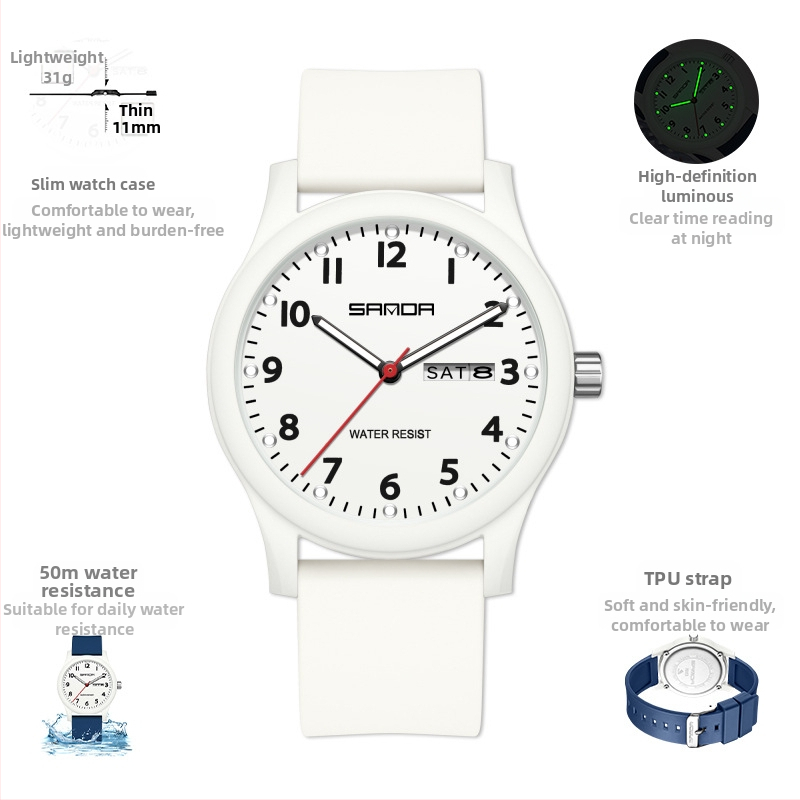 Kellad Paari väike kell kalendriga Teismelistele ja üliõpilastele Trendikas moodne universaalne loominguline elektrooniline kvartskell