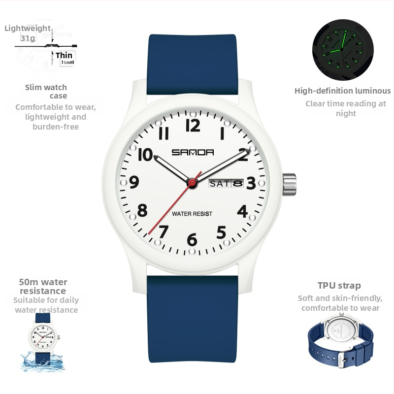 Kellad Paari väike kell kalendriga Teismelistele ja üliõpilastele Trendikas moodne universaalne loominguline elektrooniline kvartskell