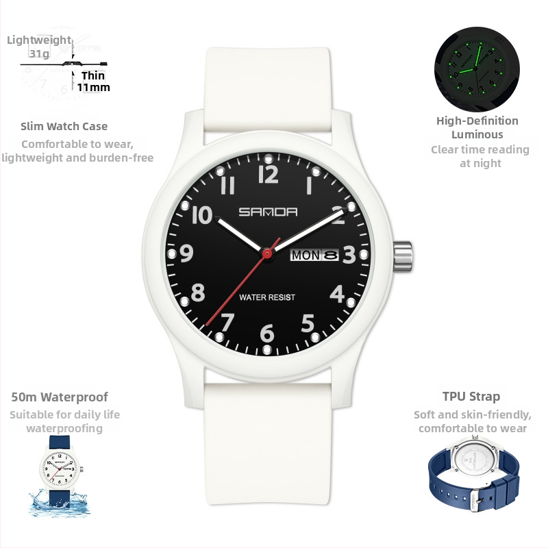 Kellad Paari väike kell kalendriga Teismelistele ja üliõpilastele Trendikas moodne universaalne loominguline elektrooniline kvartskell