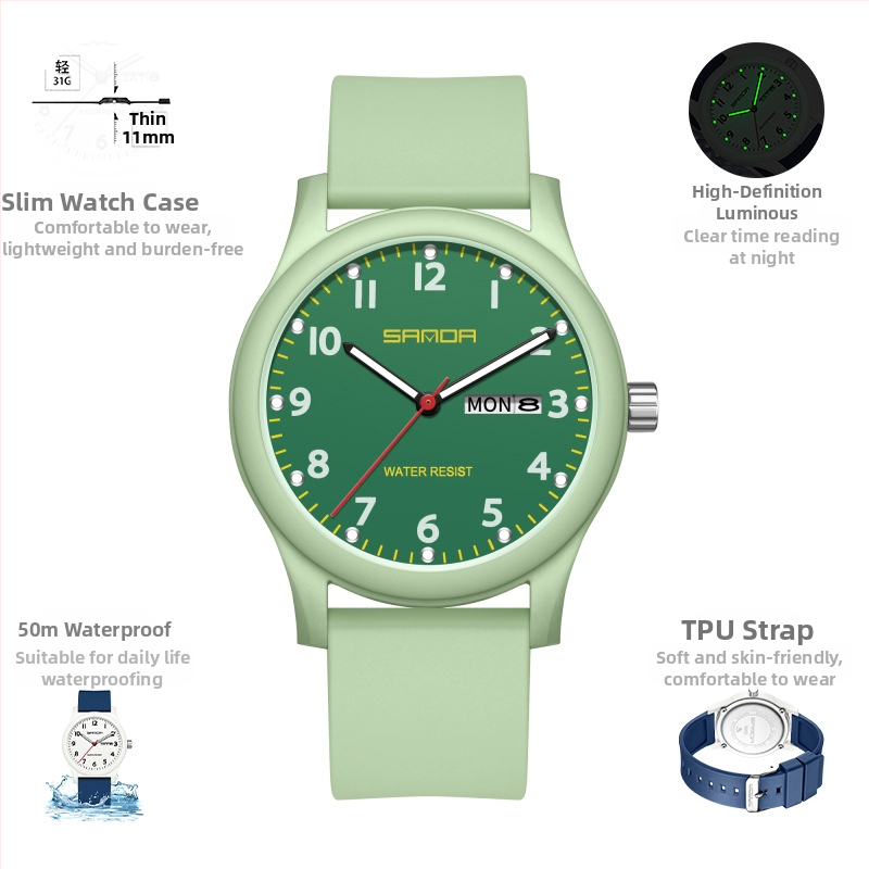 Kellad Paari väike kell kalendriga Teismelistele ja üliõpilastele Trendikas moodne universaalne loominguline elektrooniline kvartskell