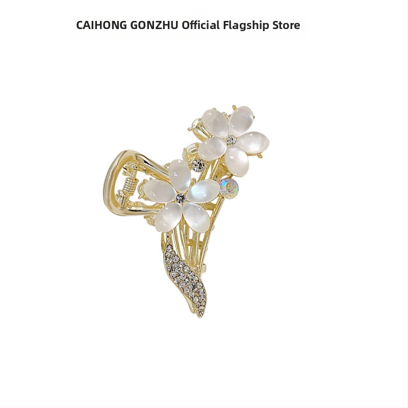 Tavaszi és nyári legkelendőbb opálvirágos hajtű női, gyönyörű, közepes méretű, hajcsatos, hátsó fejpántos fejdísz, ötvözött hajdíszek