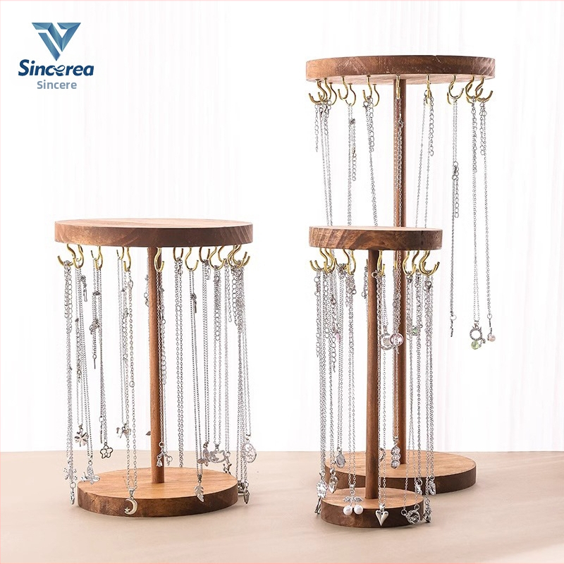 Dió színű kerek nyaklánc, kiállító állvány, sztereó tömörfa ékszer, ékszer karkötő, karkötő, pulóver lánc, függőállvány