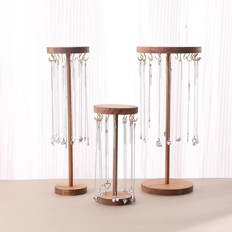 Dió színű kerek nyaklánc, kiállító állvány, sztereó tömörfa ékszer, ékszer karkötő, karkötő, pulóver lánc, függőállvány