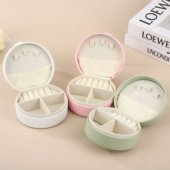 Csúcskategóriás félkör alakú hordozható mini ékszerdoboz hordozható utazási ékszer kiegészítők fülbevalók fülbevaló tárolódoboz bőr doboz