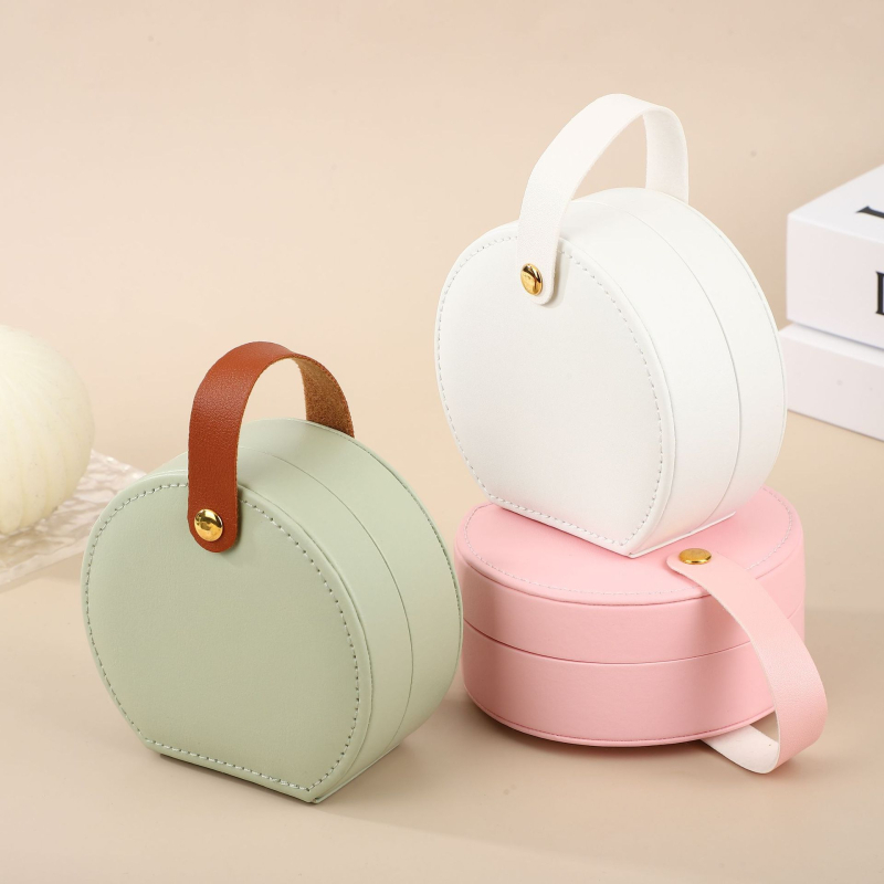 Csúcskategóriás félkör alakú hordozható mini ékszerdoboz hordozható utazási ékszer kiegészítők fülbevalók fülbevaló tárolódoboz bőr doboz