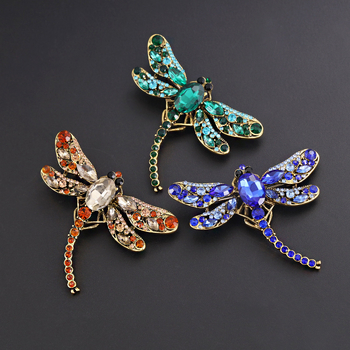 kis méretű ötvözetből készült szitakötő üveg strassz bross retro rovar ruházati tű fényvédő fix virágdíszek