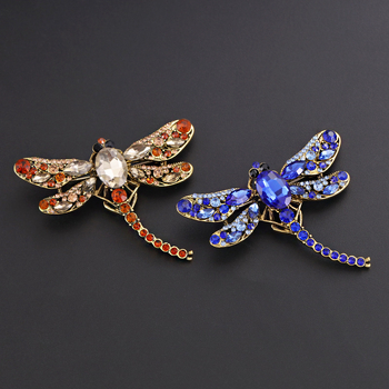 kis méretű ötvözetből készült szitakötő üveg strassz bross retro rovar ruházati tű fényvédő fix virágdíszek