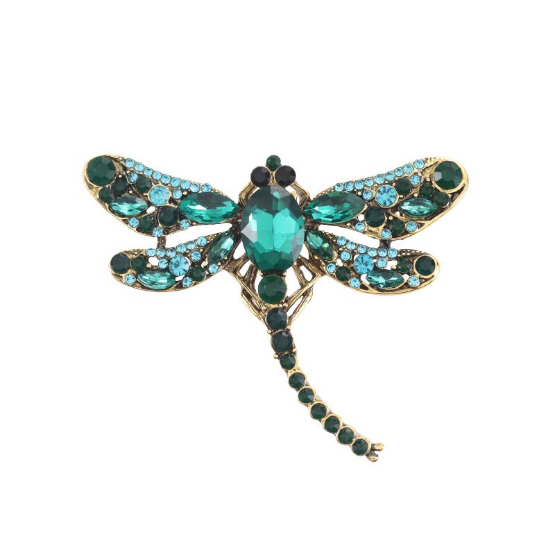 kis méretű ötvözetből készült szitakötő üveg strassz bross retro rovar ruházati tű fényvédő fix virágdíszek