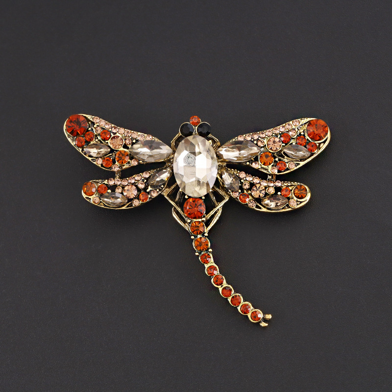 kis méretű ötvözetből készült szitakötő üveg strassz bross retro rovar ruházati tű fényvédő fix virágdíszek