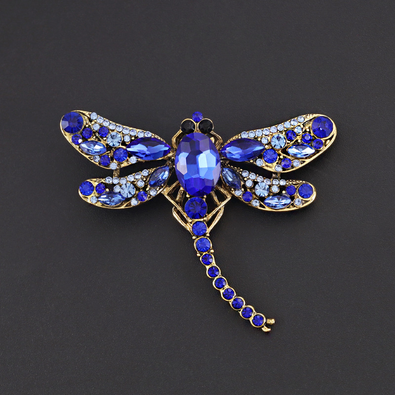 kis méretű ötvözetből készült szitakötő üveg strassz bross retro rovar ruházati tű fényvédő fix virágdíszek