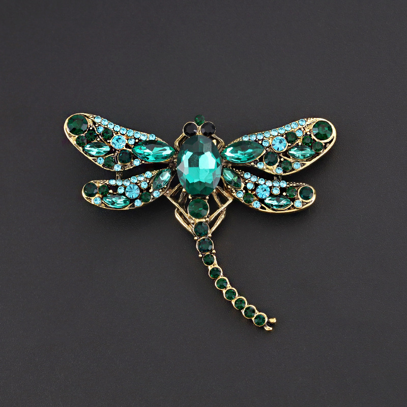kis méretű ötvözetből készült szitakötő üveg strassz bross retro rovar ruházati tű fényvédő fix virágdíszek