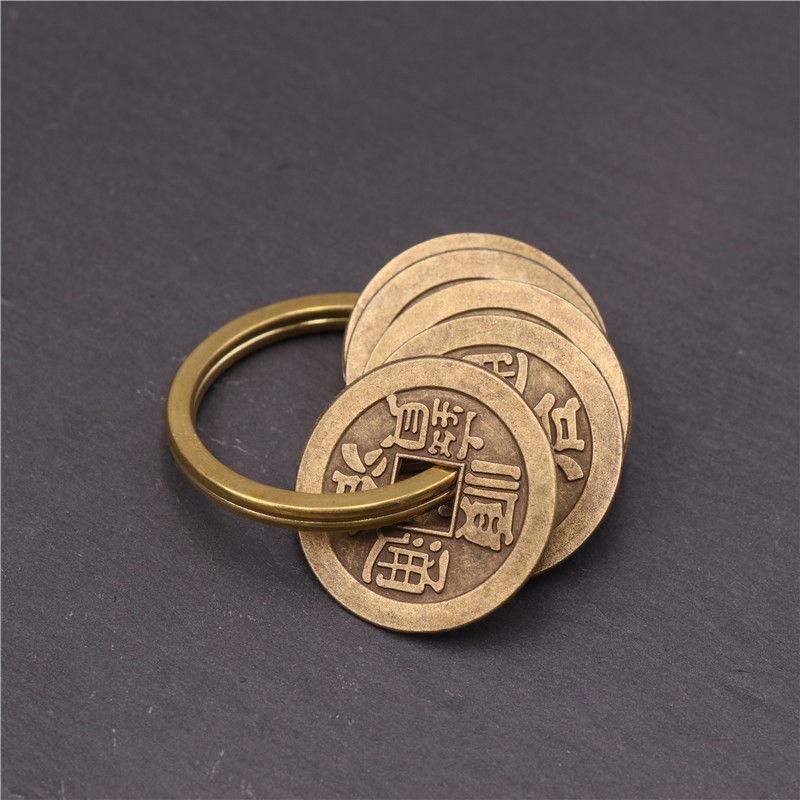Tiszta sárgaréz öt császár pénztök kulcstartó autó medál férfi guan gong pi xiu pénzeszsák medál szerencse kulcstartó